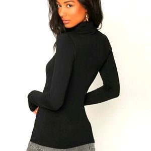 SHEIN Mockneck Solid Ribbed Slim Top